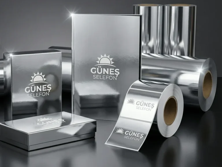 Metalize polyester film kaplanmış Güneş Selefon logolu kutu, katalog ve film ruloları