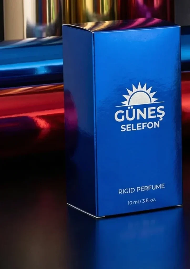 Renkli metalize film kaplanmış Güneş Selefon logolu karton kutu