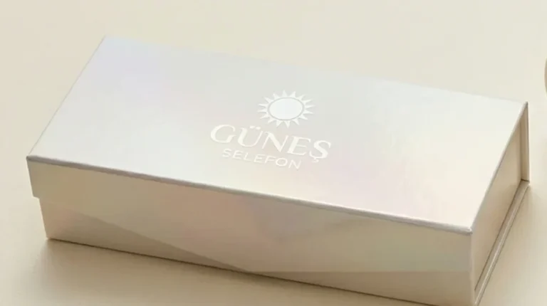 Sedef selefon kaplanmış Güneş Selefon logolu karton kutu