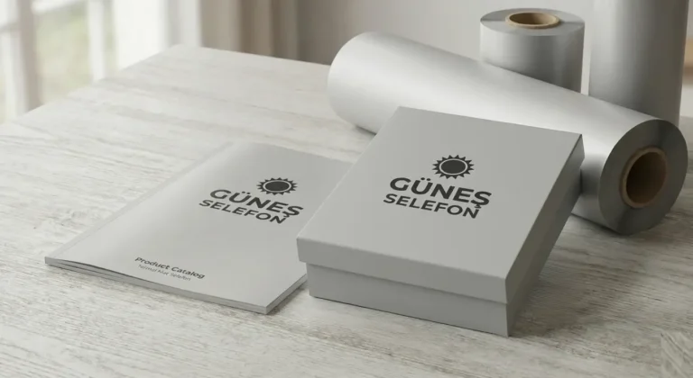 Termal mat selefon kaplanmış Güneş Selefon logolu katalog ve karton kutu
