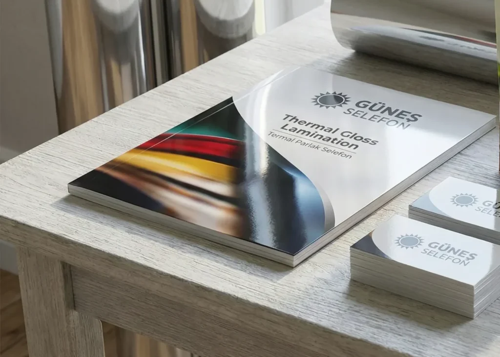 Termal parlak selefon kaplanmış Güneş Selefon logolu katalog ve kartvizitler